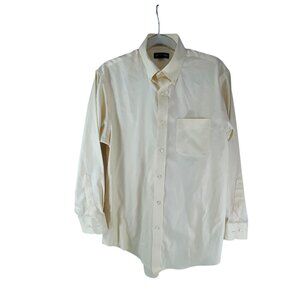 Lands' End Mens Ivory Button-Up Dress Shirt 15.5-32 Long Sleeve Traditional Fit